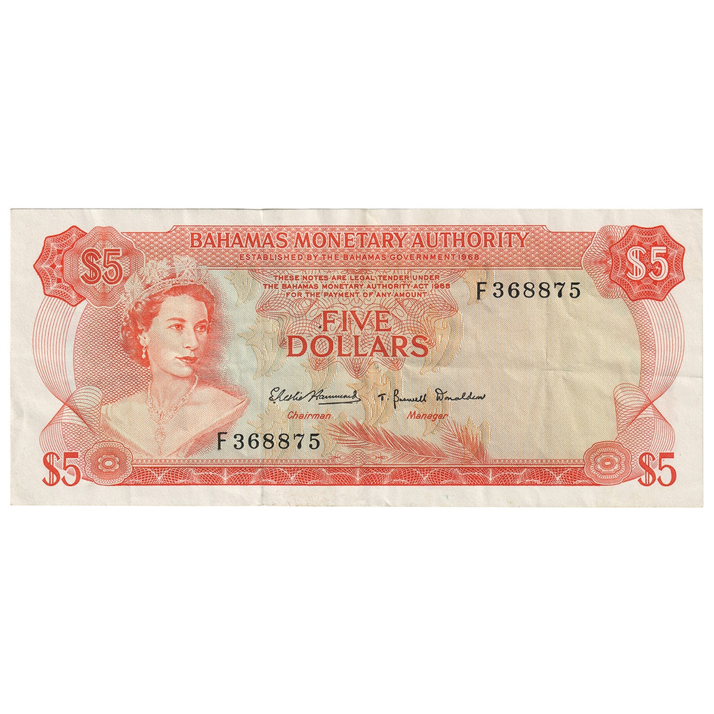 Bahamas 1968 5 Dollar Note, Pick #29a, VF-EF