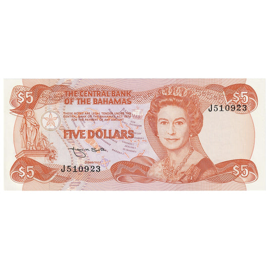 Bahamas 1974 (1984) 5 Dollar Note, Pick #45b, UNC