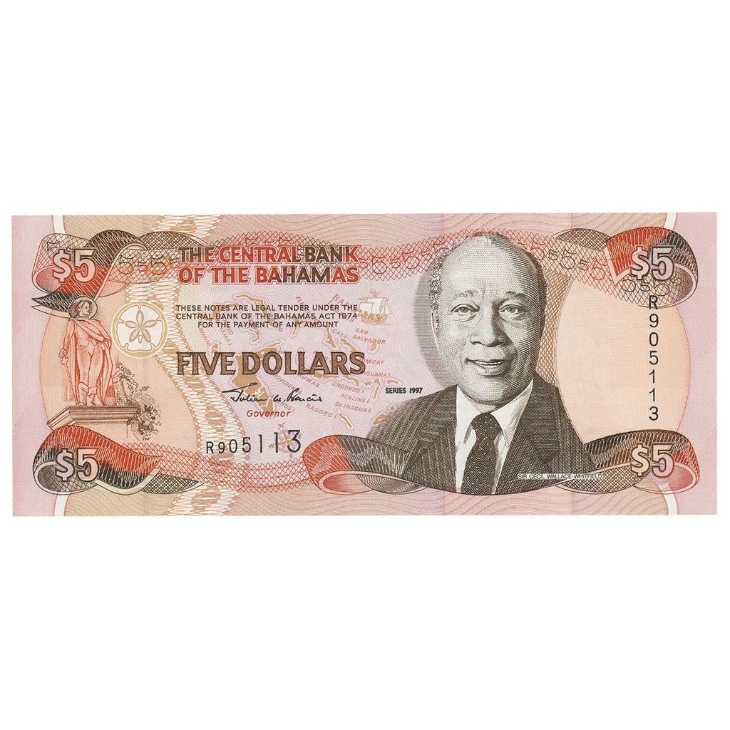 Bahamas 1997 5 Dollar Note, Pick #63a, UNC