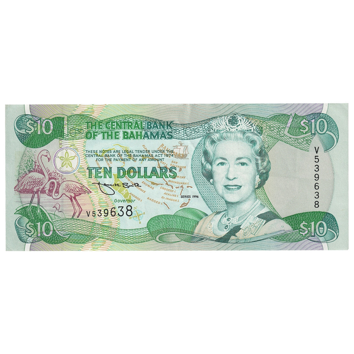 Bahamas 1996 10 Dollar Note, Pick #59a, AU
