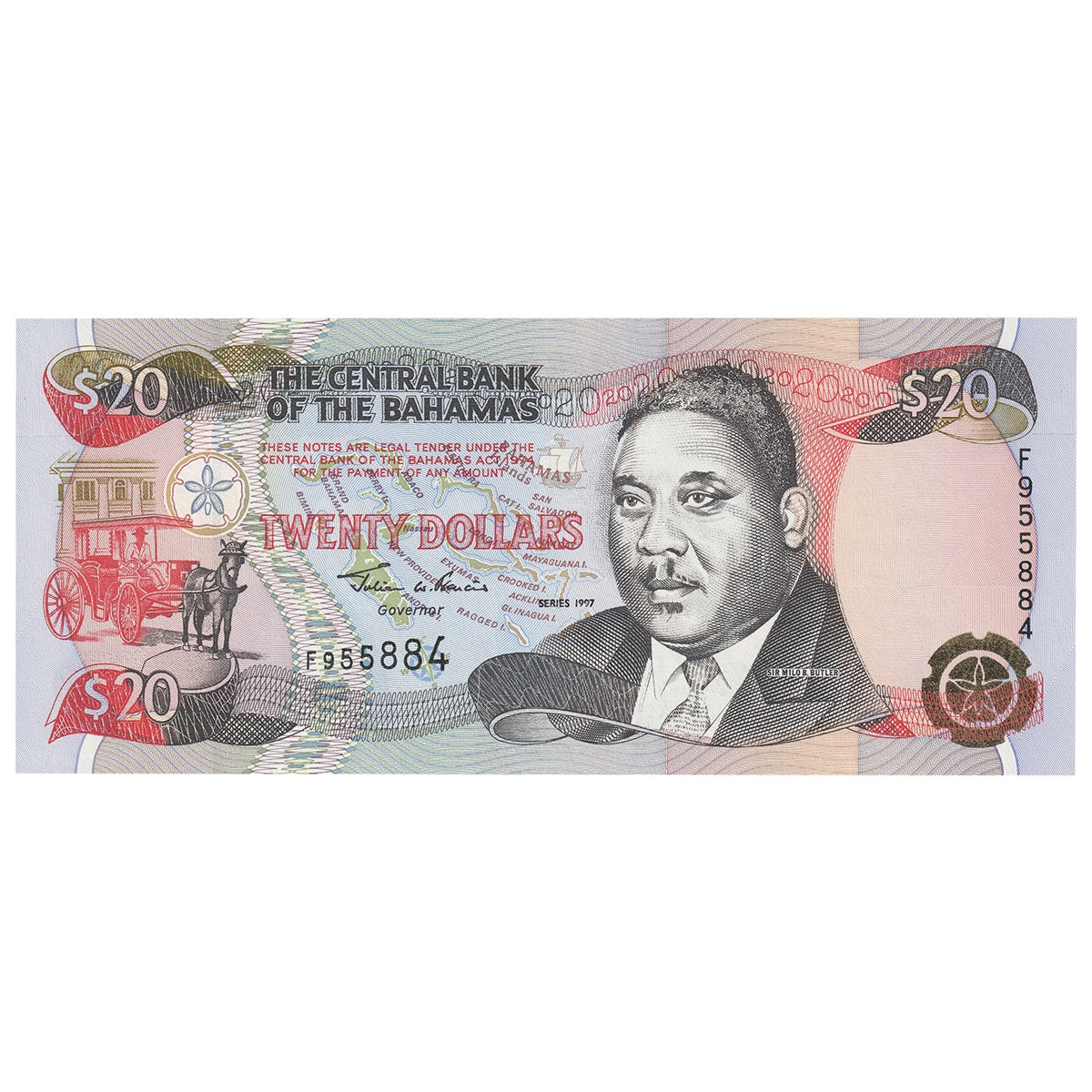 Bahamas 1997 20 Dollar Note, Pick #65a, UNC