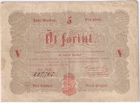 Hungary 1848 5 Forint Note, Pick #S116, VF
