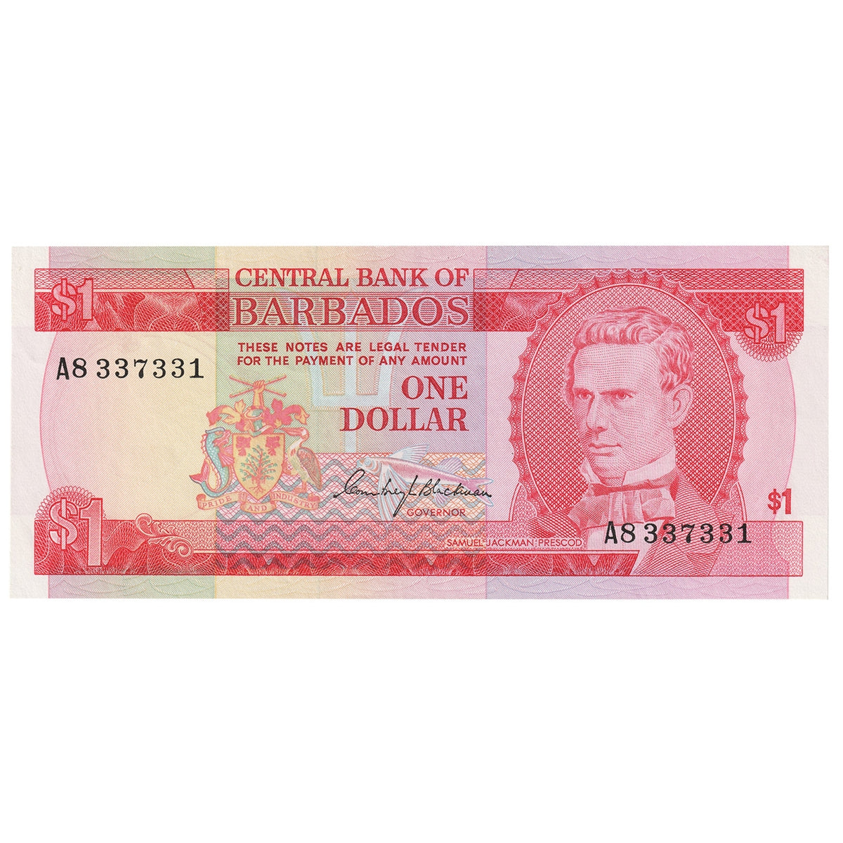 Barbados 1973 1 Dollar Note, Pick #29a, AU-UNC