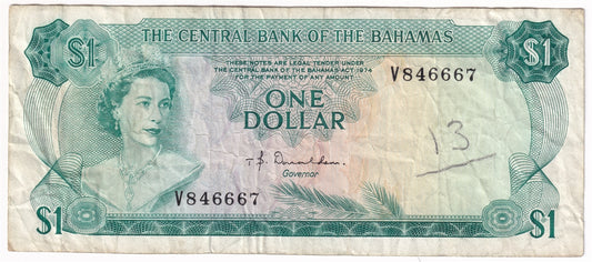 Bahamas 1974 1 Dollar Note, Pick #35a, Donaldson VF (writing)