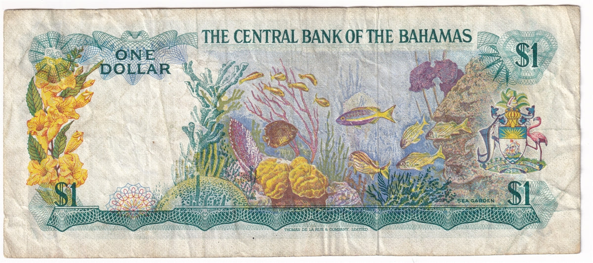 Bahamas 1974 1 Dollar Note, Pick #35a, Donaldson VF (writing)