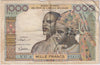 West African States 1961 1000 Francs Note, Pick #103Ac, VF (tears)
