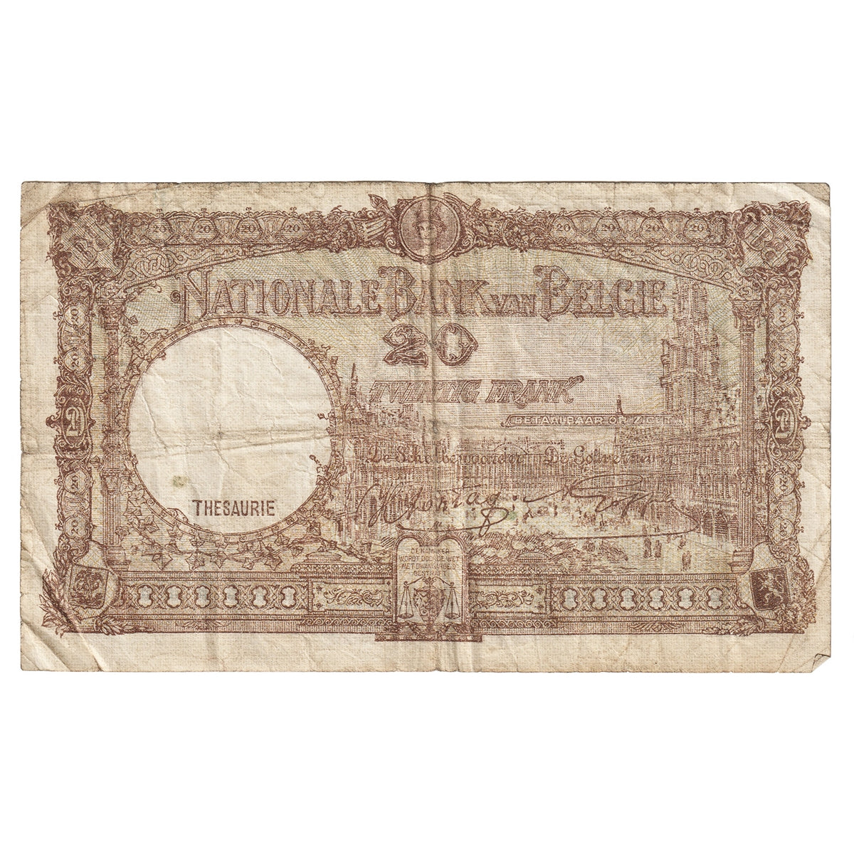 Belgium 1941 20 Franc Note, Pick #111, F