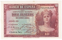 Spain 1935 10 Pesetas Note, Pick #86a, EF-AU
