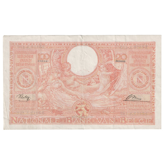 Belgium 1944 100 Franc-20 Belga Note, VF-EF