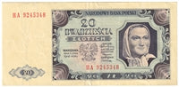 Poland 1948 20 Zlotych Note, Pick #137, VF-EF