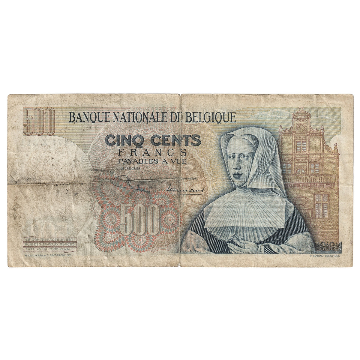 Belgium 1969 500 Franc Note, Pick #135a, Circ.