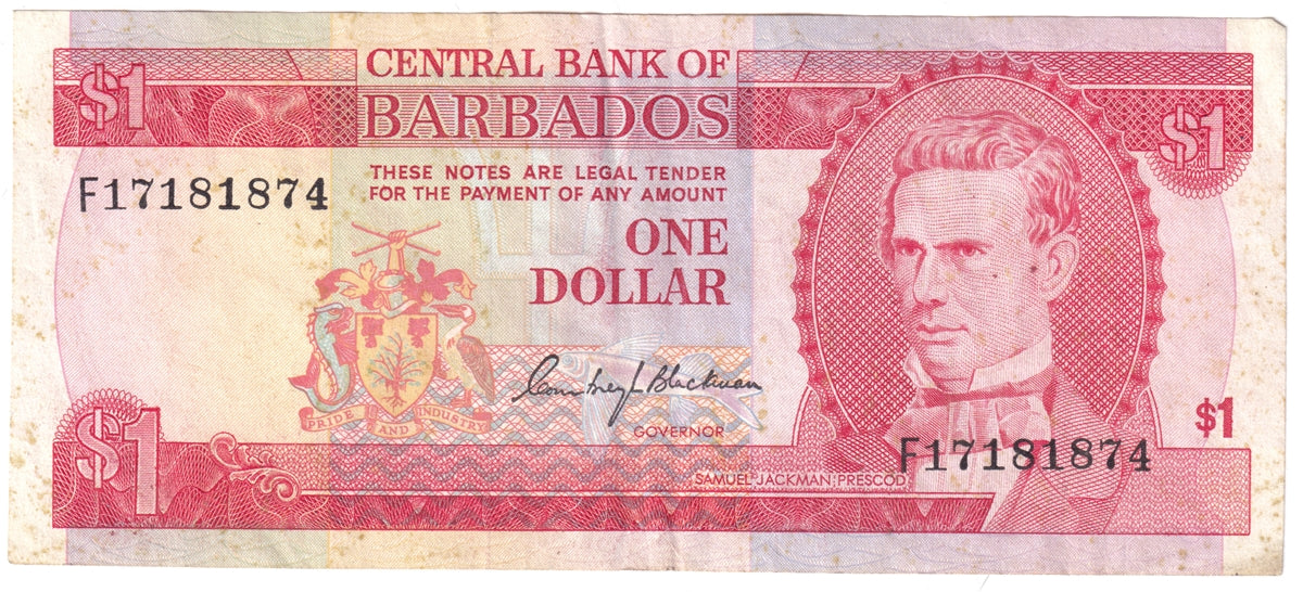 Barbados 1973 1 Dollar Note, Pick #29a, EF