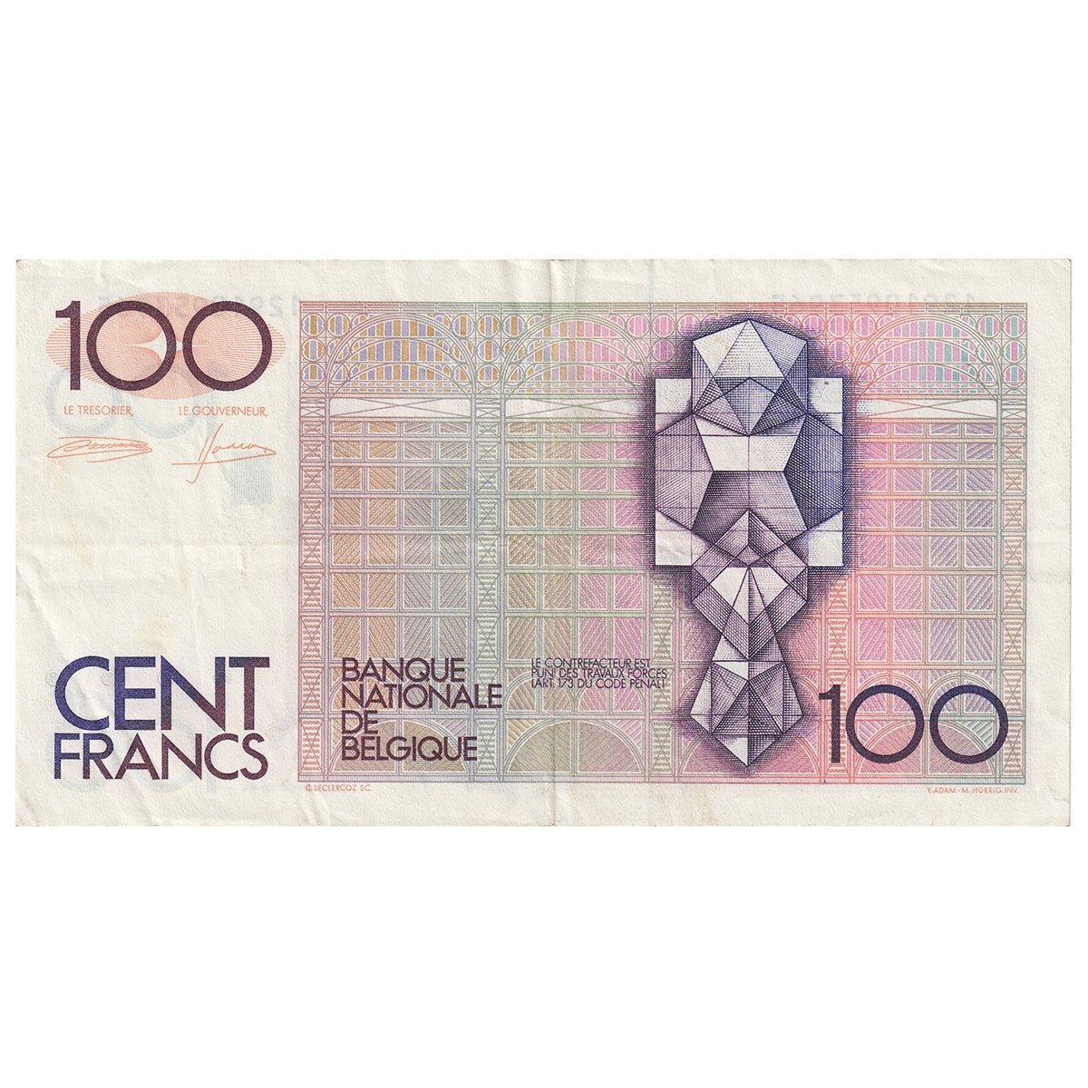 Belgium 1978-1981 100 Franc Note, Pick #140, EF