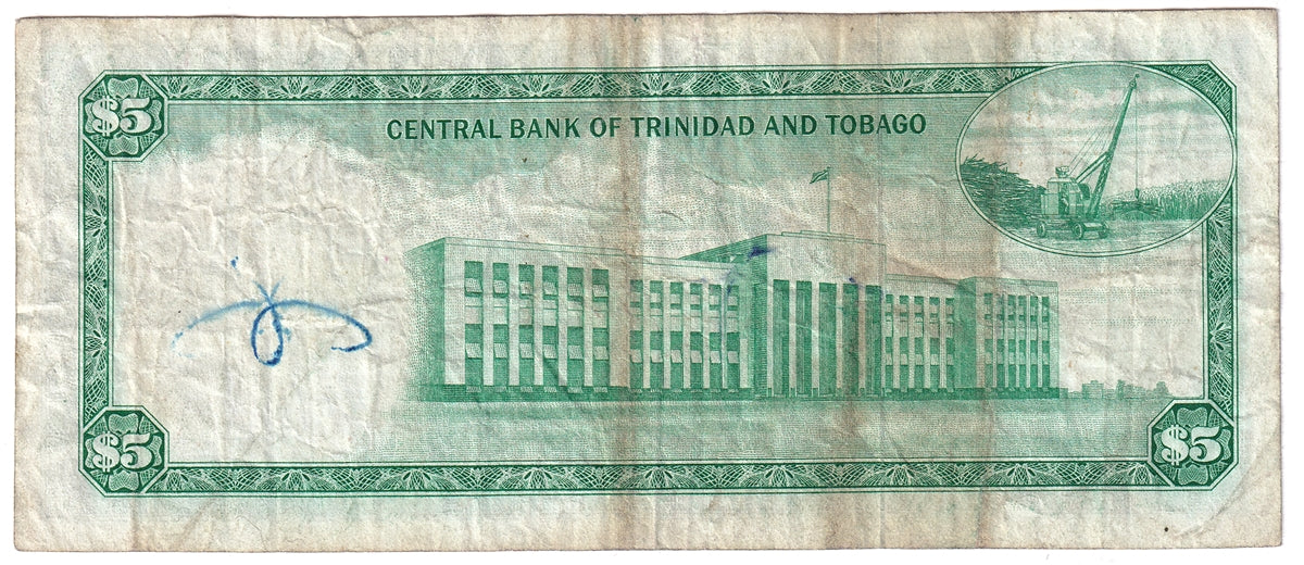 Trinidad and Tobago 1964 5 Dollar Note, Pick #27b, VF (writing)