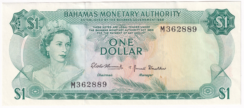 Bahamas 1968 1 Dollar Note, Pick #27a, AU-UNC