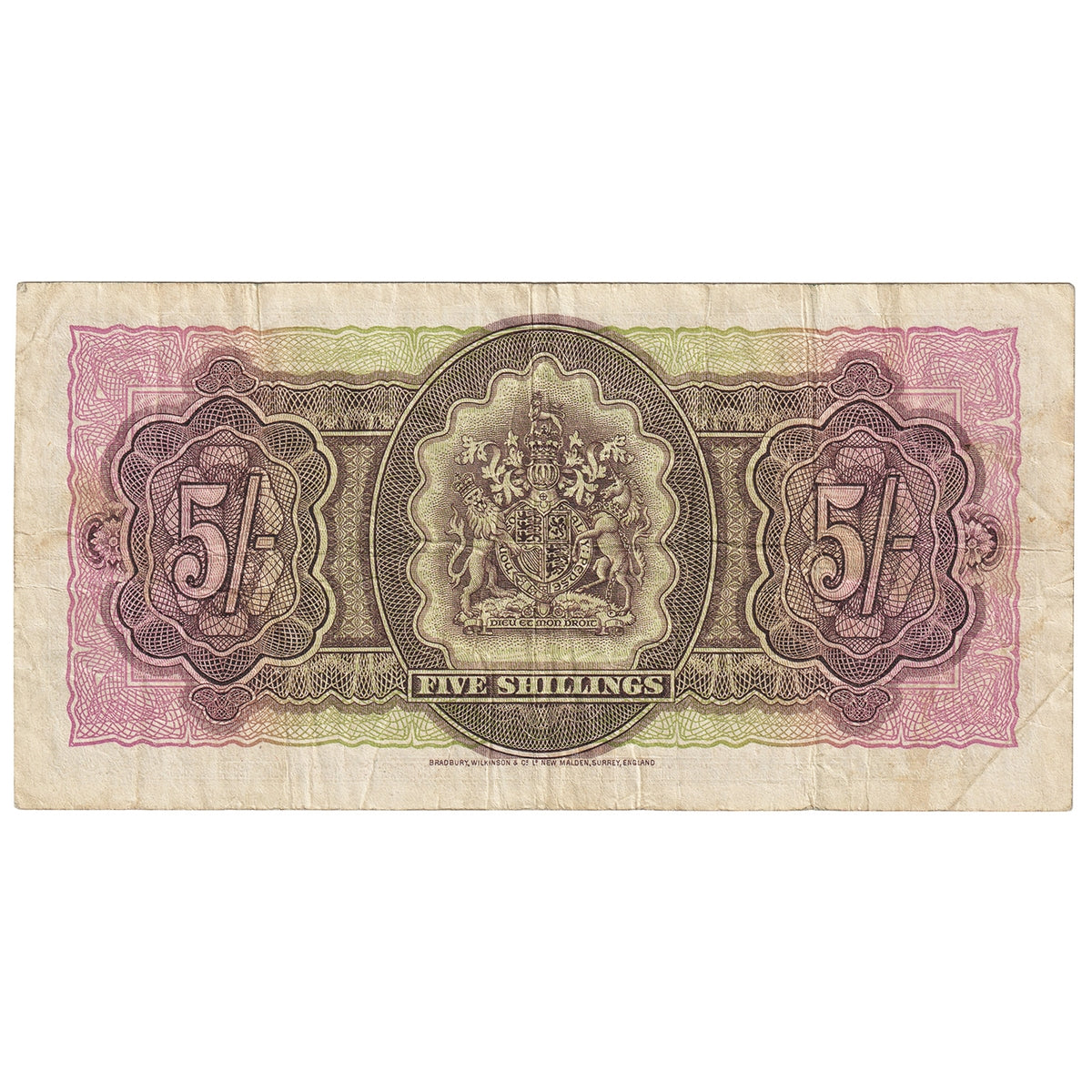 Bermuda 1952 5 Shilling Note, Pick #18a, F
