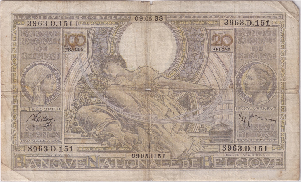 Belgium Note 1938 100 Francs, Circ