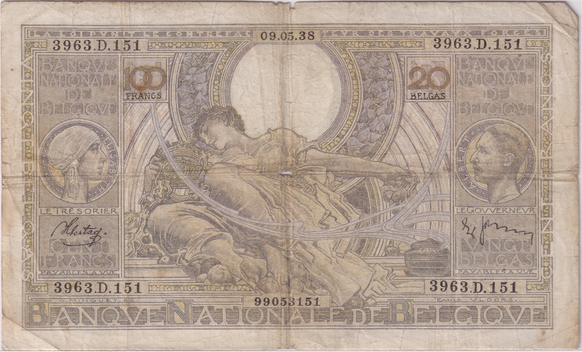 Belgium Note 1938 100 Francs, Circ