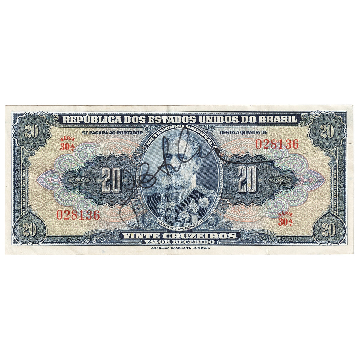 Brazil 1950 20 Cruzeiros, Pick #144, VF-EF