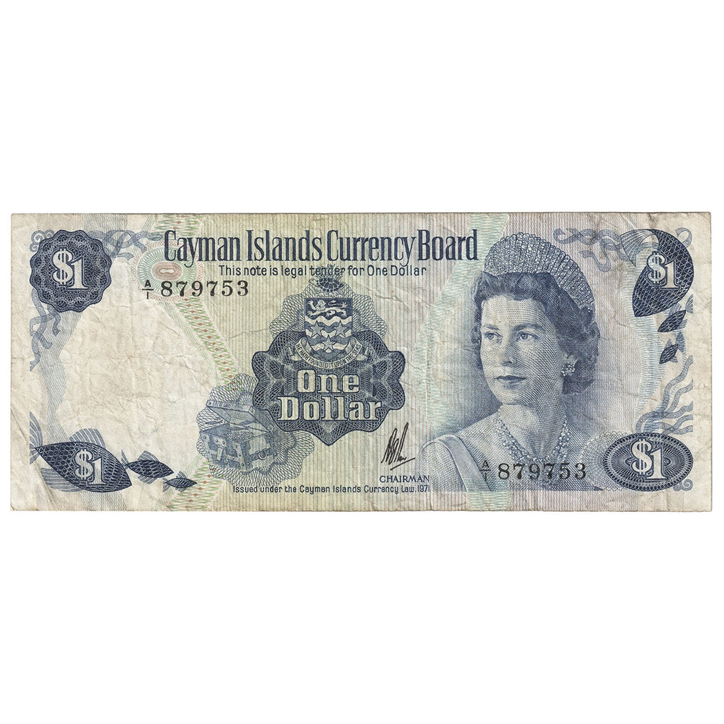 Cayman Islands L.1971 (1972) 1 Dollar Note, Pick #1a, A/1 VF