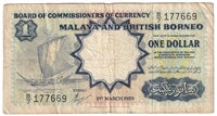 Malaya & British Borneo 1959 1 Dollar Note, Pick #8A F