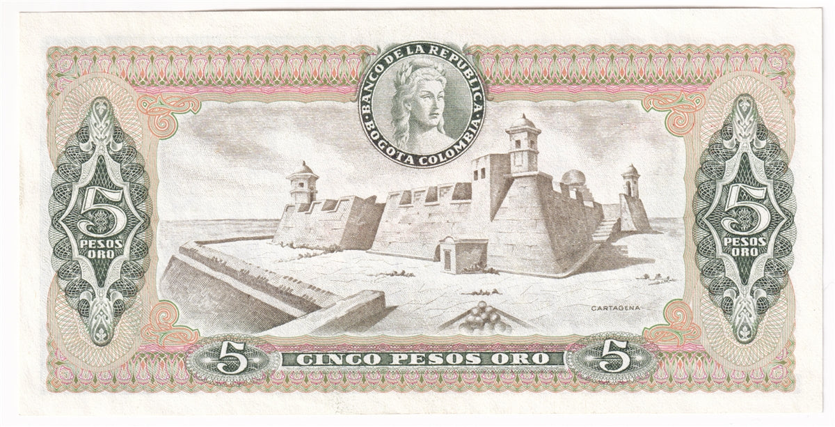 Colombia Note 1976 5 Pesos Oro, UNC