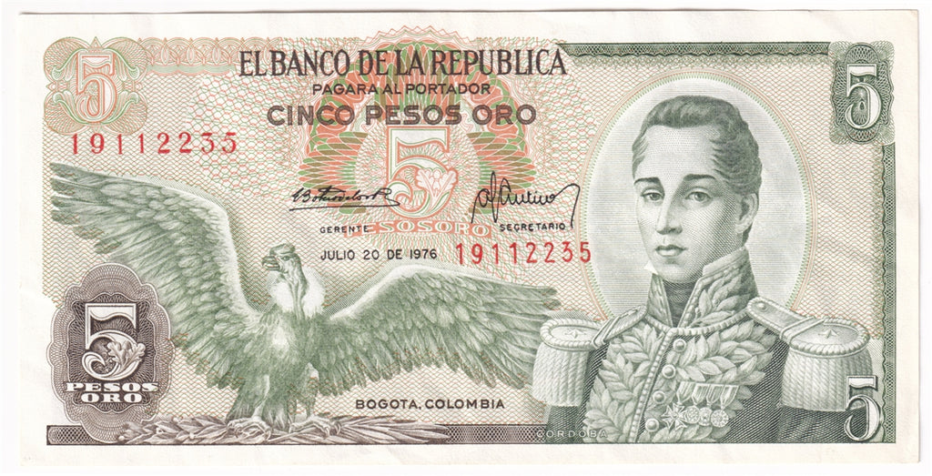 Colombia Note 1976 5 Pesos Oro, EF