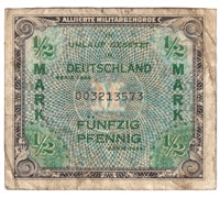 Germany 1944 1/2 Mark Note, 9 Digit with F, VF