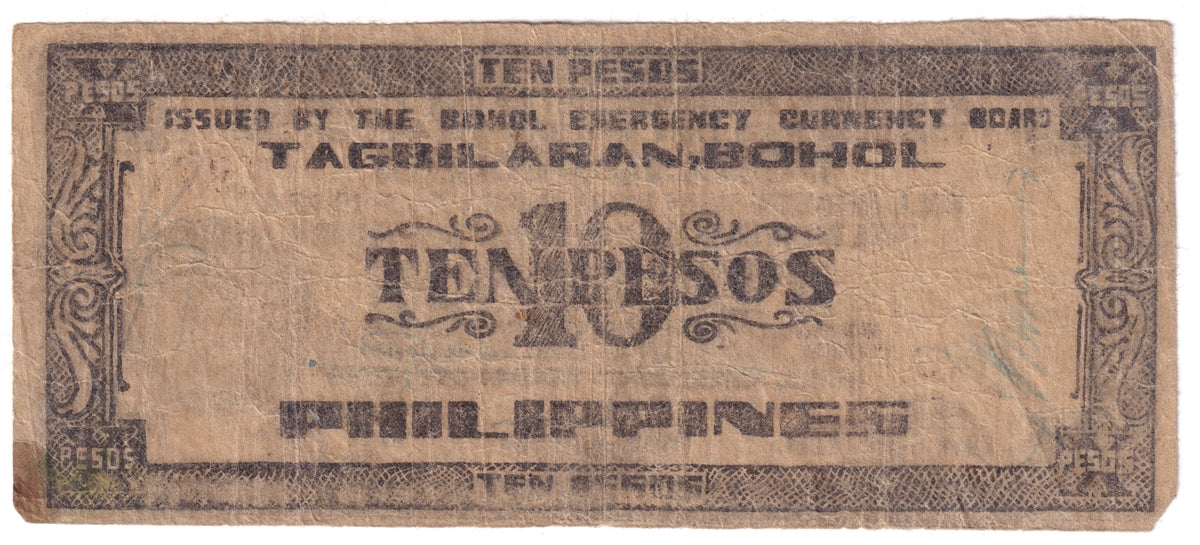 Philippines Note 1942 10 Pesos Bohol, VG