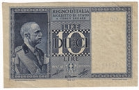 Italy 1935 10 Lire Note, Pick #25a, EF