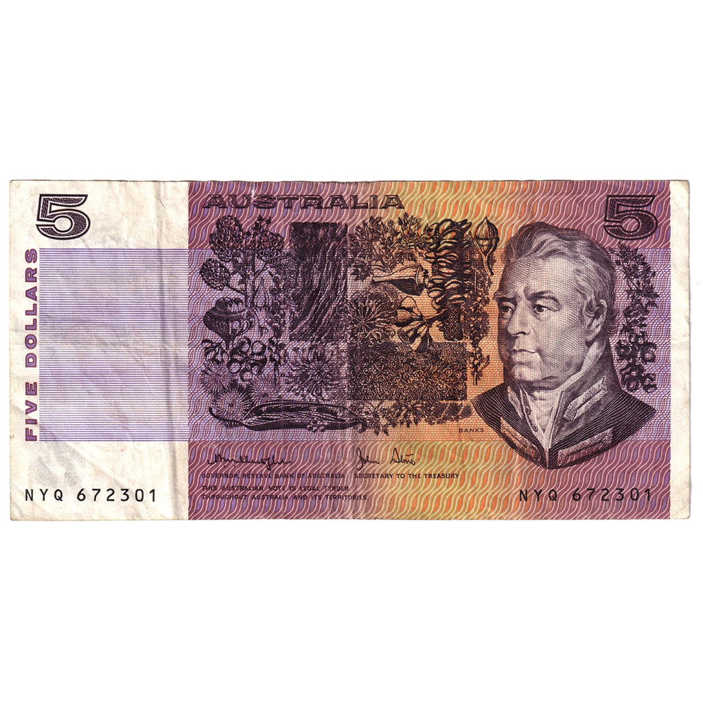 Australia 1979 5 Dollars Note, Pick #44c, VF