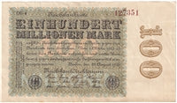 Germany 1923 100 Million Note, Pick #107d, AU