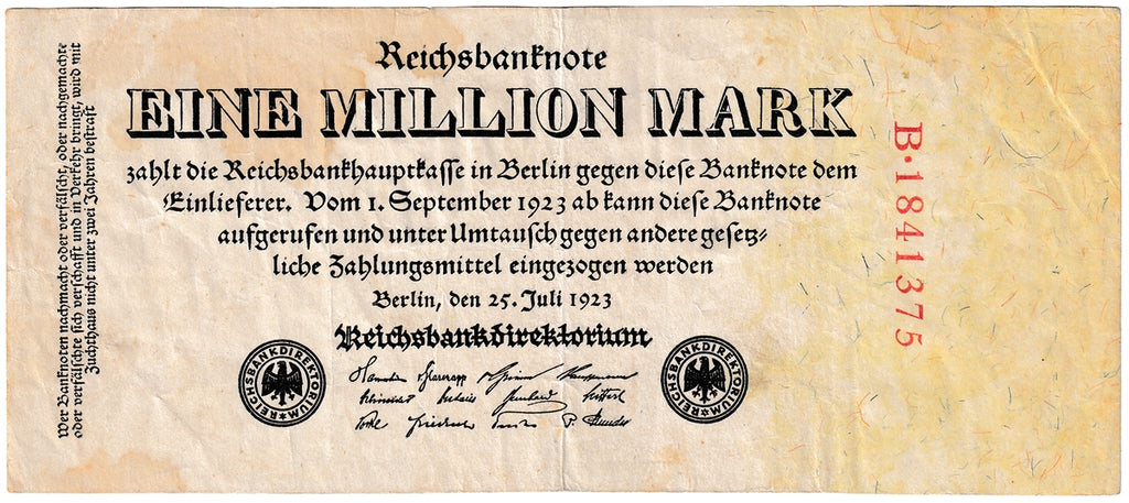Germany 1923 1 Million Mark Note, Pick #94, VF (stain)