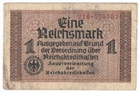 Germany 1940-45 1 Reichsmark Note, Pick #R136a, F-VF