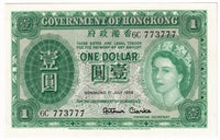 Hong Kong 1959 1 Dollar Note, Pick #324Ab, UNC