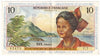 French Antilles 1964 10 Francs Note, Pick #8b, EF-AU