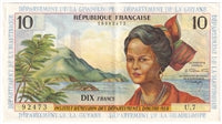 French Antilles 1964 10 Francs Note, Pick #8b, EF-AU
