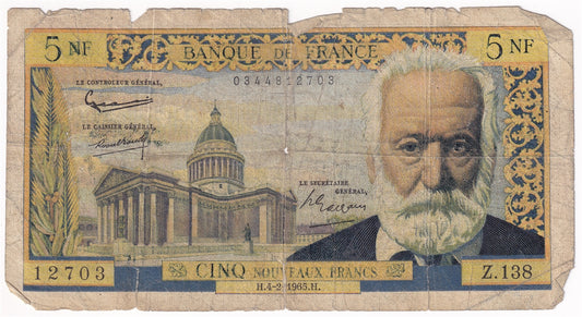 France 1965 5 Nouveaux Franc Note, Pick #141a, Circ.