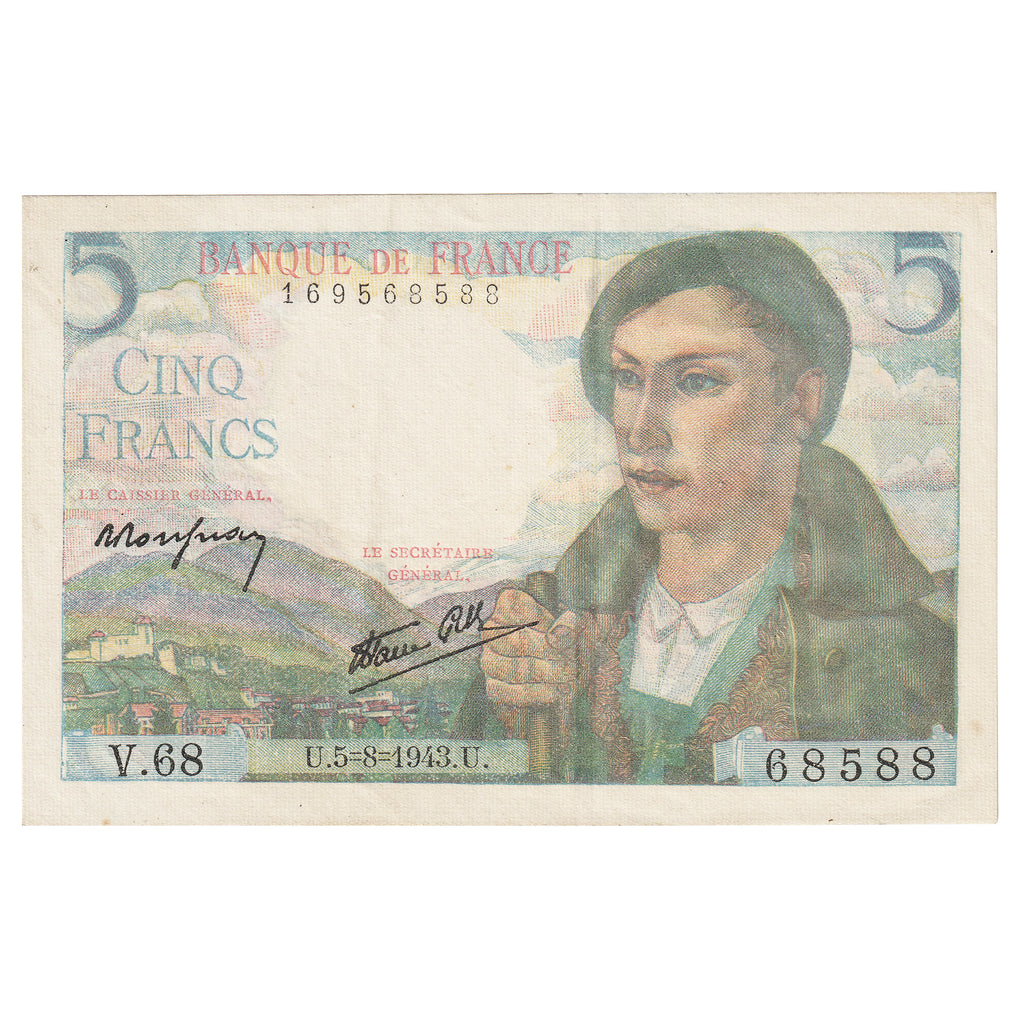 France 1943 5 Francs Note, Pick #98a, EF