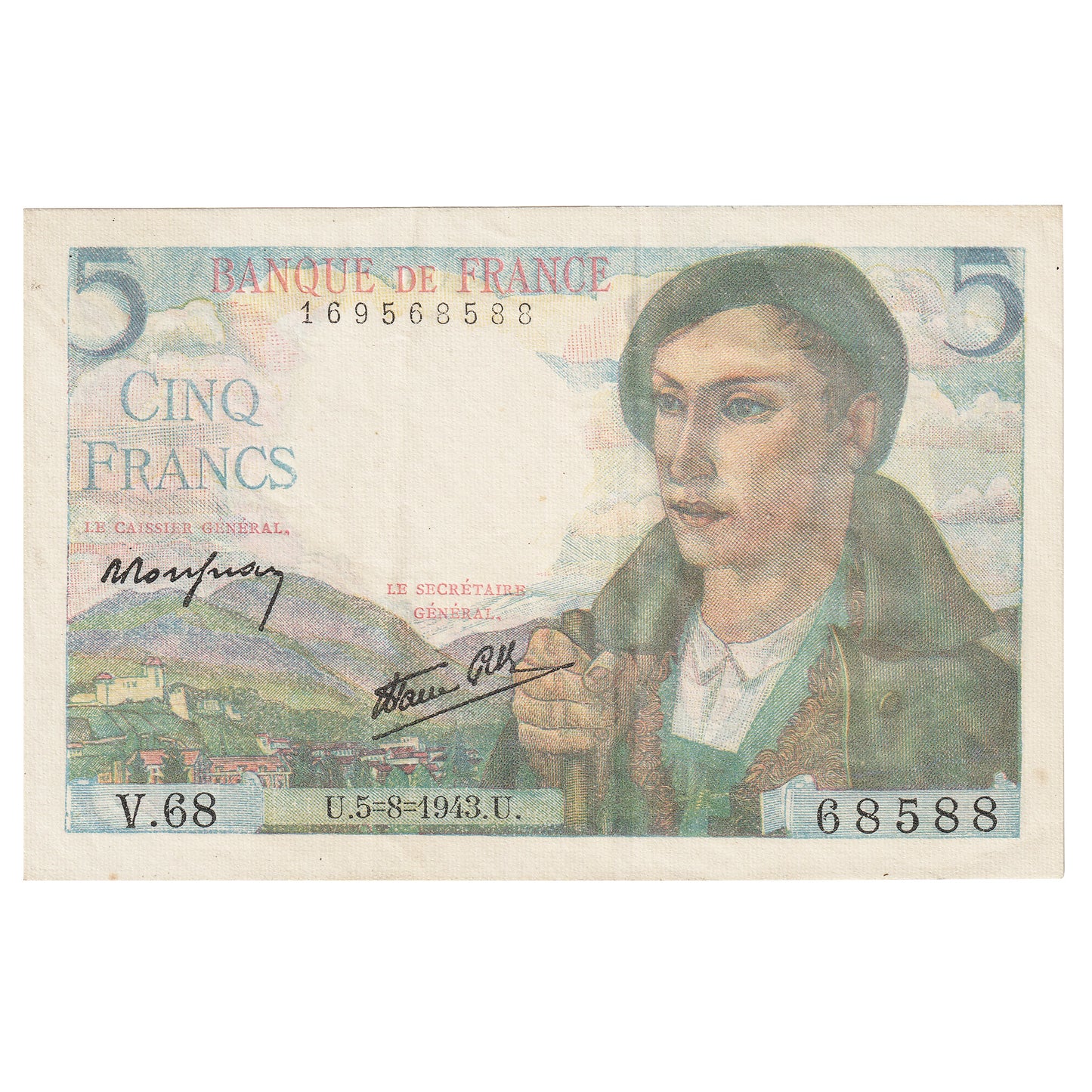 France 1943 5 Francs Note, Pick #98a, EF