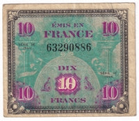 France 1944 10 Francs Note, Pick #116a, VF