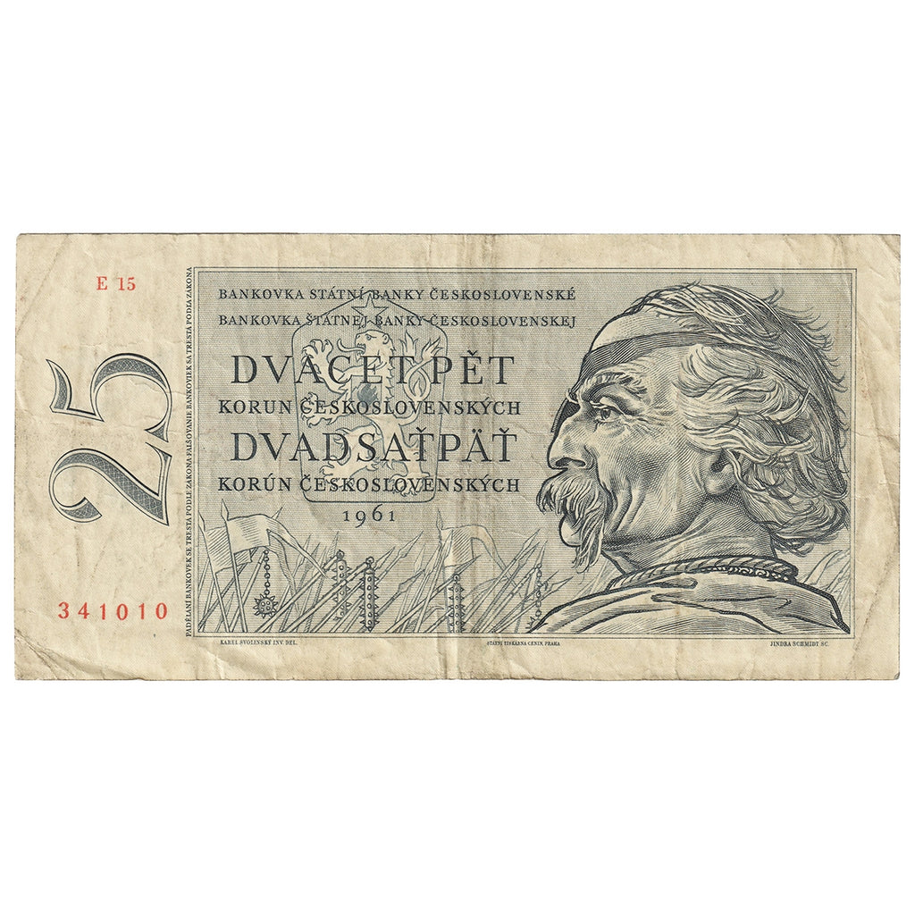 Czechosloakia 1961 25 Korun Note, Pick #89a, VF