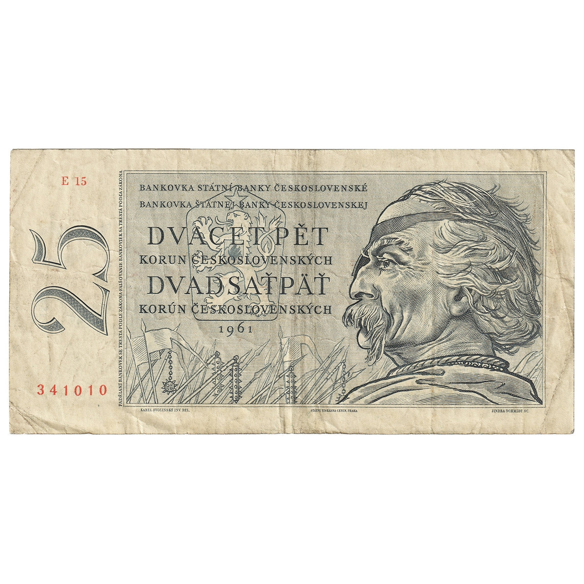 Czechosloakia 1961 25 Korun Note, Pick #89a, VF