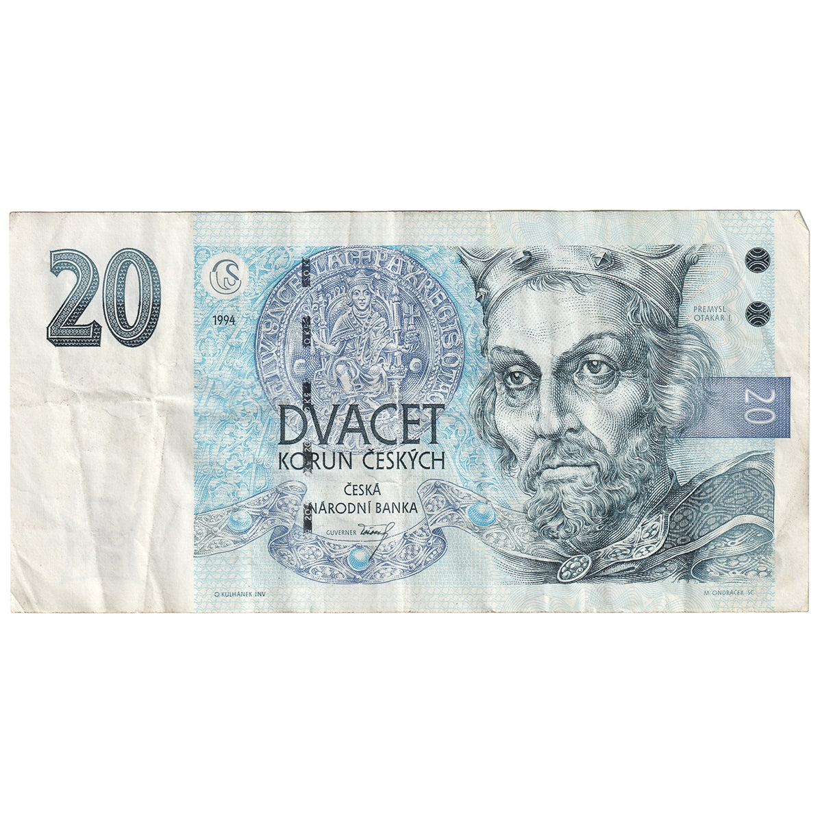 Czech Republic 1994 20 Korun Note, Pick #20b, VF