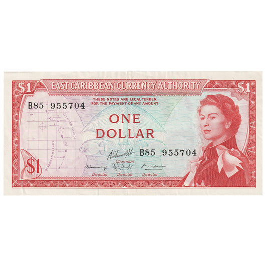 East Caribbean States 1965 1 Dollar Note, Pick #13d, Signature 10, EF