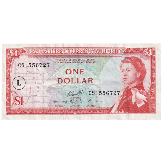 East Caribbean States 1965 1 Dollar Note, Pick #13f, Signature 10, EF