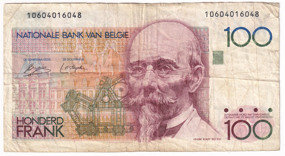 Belgium 1978-81 100 Francs Note, Pick #140a, F
