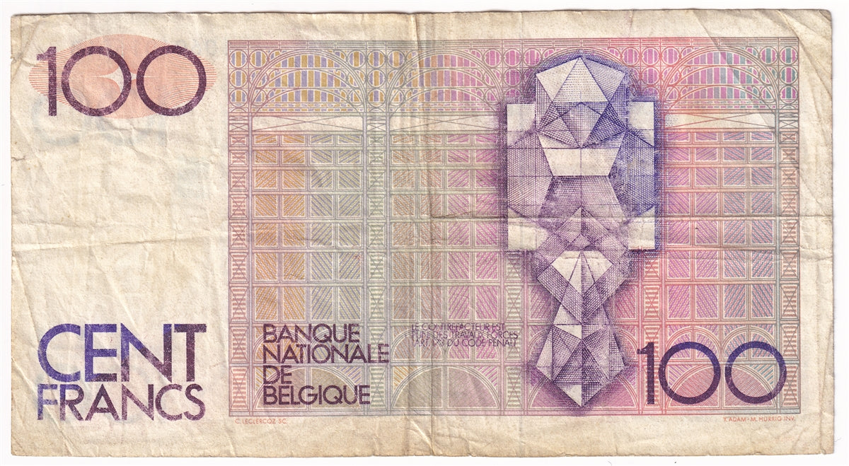 Belgium 1978-81 100 Francs Note, Pick #140a, F
