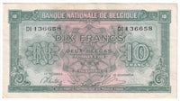 Belgium 1943 10 Francs Note, Pick #122, EF-AU