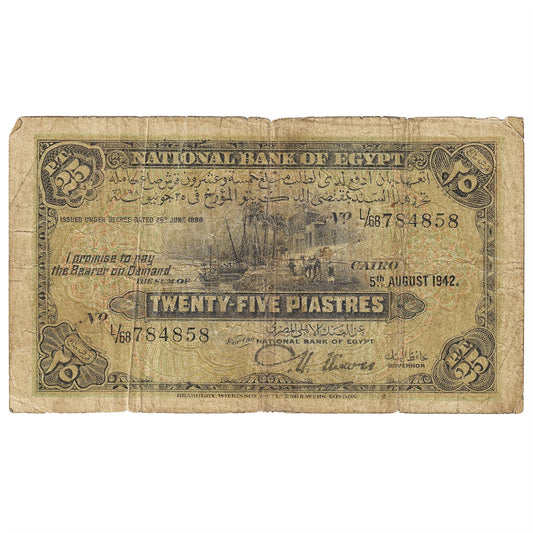 Egypt 1942 25 Piastres Note, Pick #10c, VG-F